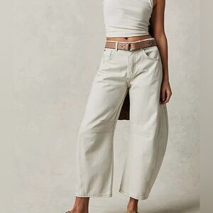 We The Free Good Luck Mid-Rise Barrel Jeans in Milk - Size 24